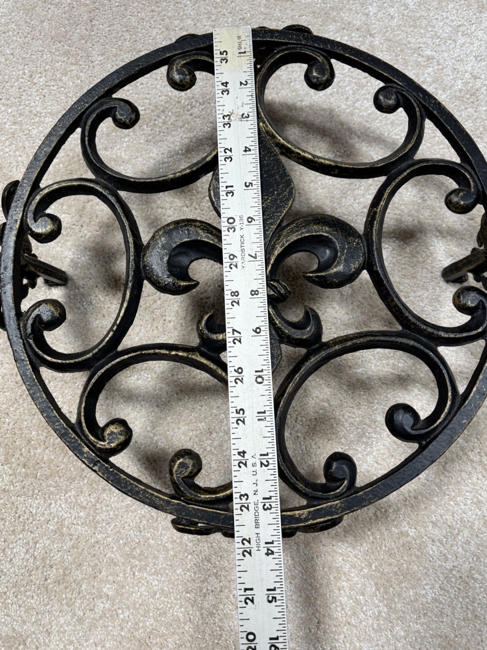 Cast Iron Fleur-de-Lis Ornate Plant Stand Black w Gold Accents Heavy Duty - Picture 11 of 12